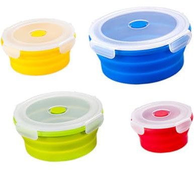 AUTSUPPL Contenitori per Alimenti Capacità 400ml-1200ml in Silicone Pieghevoli Set 4 Pezzi Resistenti al Microonde Colore Casuale per Picnic e Uso Quotidiano