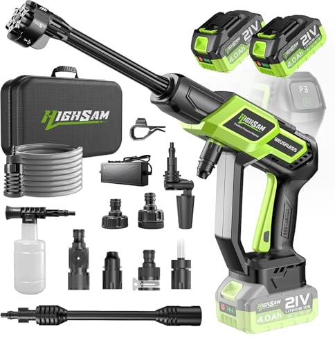 Cordless Pressure Washer, 3000W Brushless Motor Max 135Bar 20L/Min, Portable Pressure Washer With 2×4.0Ah Batteries, 6-in-1 180° Rotating Nozzle, Jet Wash Power Washer For Car And Home Cleaning