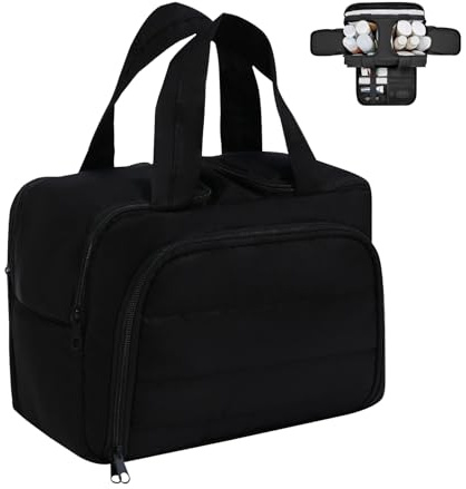 KASESSS Neceser Mujer Grande Viaje, Neceser Maquillaje, Impermeable Necesers Viaje Mujer con 4 Compartimento, Bolsa Maquillaje con Asa para Cosméticos, Accesorios y Elementos Esenciales, Negro