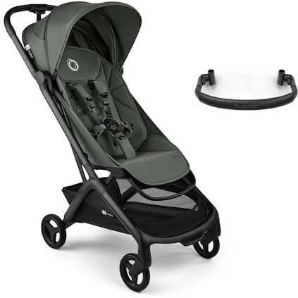 Bugaboo Butterfly 2 Lightweight Travel Stroller Cabin Size - Set with Bumper Bar - One-Hand Fold Portable Pushchair, Baby Buggy with Reclining Seat, Storage Basket, Carry Strap – Forest Green