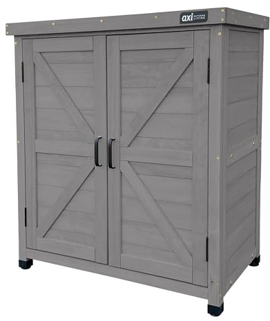 AXI Felix Gartenschrank aus Holz in Warmes Grau | Geräteschrank/Geräteschuppen für den Garten mit Ablage | 80 x 45 x 93 cm