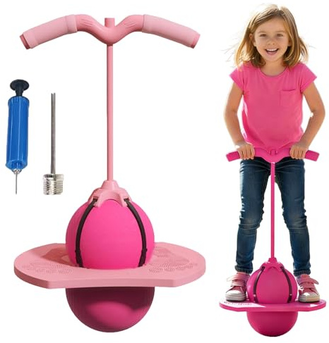 Pogo Sprungball für Kinder und Erwachsene, Balance Hüpfball mit Griff und Luftpumpe, Sprungball Kinder Outdoor Hüpfspielzeug,Pogo Ball zum Trainieren des Gleichgewichts,Tragfähigkeit bis 300 kg (Rosa)