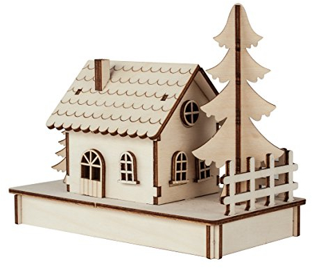 Rayher Holzbausatz Häuschen, 3D-Bausatz Holz, FSC zertifiziert, natur, 17,5x9,4x14 cm, Set 30 Teile, 46299000