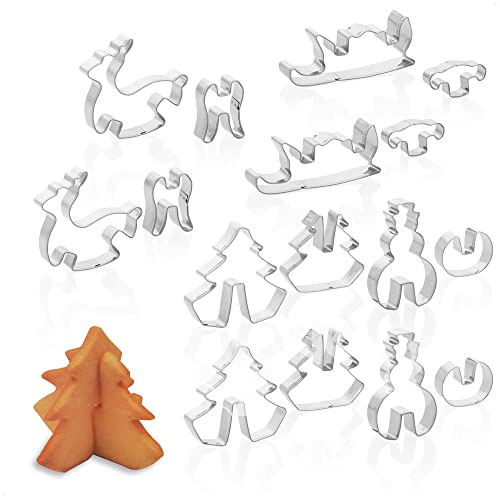 COM-FOUR® 16x Tagliabiscotti in acciaio inossidabile - Stampi per biscotti in 3D con motivi natalizi - Tagliabiscotti per Natale