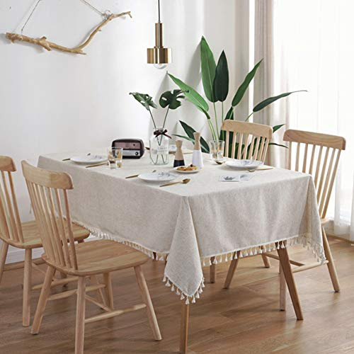 meioro Rechteckige Quaste Tischdecke aus Baumwolle und Leinen, 140 x 200cm | Volltonfarbe Tischdecken, Dekorative Outdoor Tischtuch, Esszimmer Tabletop Boho Küche und Wohnzimmer Party Decor Table Cloth