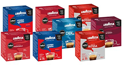 Lavazza, A Modo Mio, 128 Capsule Caffè Gusti Assortiti, 8 Confezioni da 16 Capsule, 2 x Crema e Gusto, 2 x Qualità Rossa, 2 x Passionale, 1 x Intenso, 1 x Dek Cremoso, (Capsule Lavazza Originali)