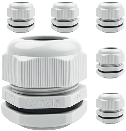 Bolatus 6 st kabelgenomföringar vattentäta M40 x 1,5 (24-31 mm) justerbara IP68 kabelgenomföring kabelanslutningar låsmutter fyllningskörtlar miljöskydd plastfogar med bricka grå