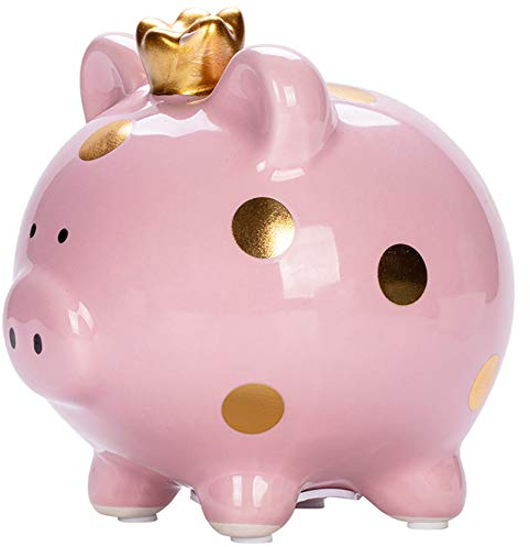 INCETUE Prinzessin Sparschwein aus Keramik Rosa, Spardose für Mädchen Kinder Hochzeit Baby Taufegeschenke, Sparbüchse zum öffnen, Piggy Bank Münze Bank Glücksschwein, 13.5 * 11.5 * 13cm