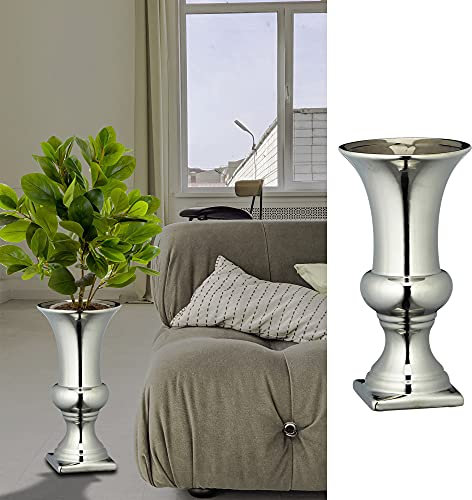 Vase de sol argenté brillant - Hauteur : 25 cm - Aspect métal grès - Vase décoratif (1 x vase de sol H 25 cm)