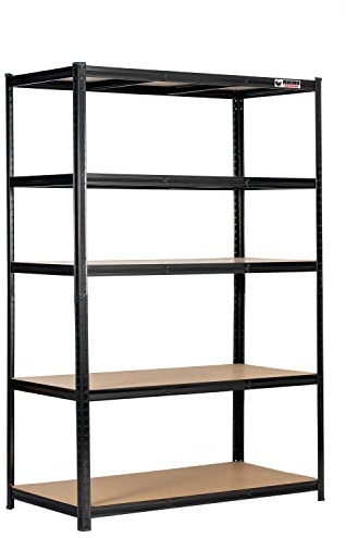 Rhino Racking – 5 Tier Heavy Duty Garage Shelving Unit – 200kg Load Weight Per Shelf – 1000kg Per Unit – 180x120x60cm - Black Adjustable Shelves – Shed Shelving