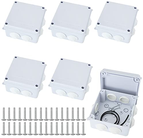 GOYADA 6PCS Junction Box Waterproof IP65, 100x100x70mm Outdoor Electrical Junction Boxes with Screws, White Electrical Wiring Junction Box For CCTV Camera Led Strip Road Sign Cable Connection