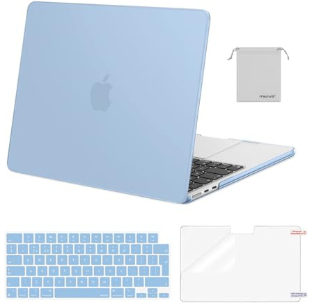 MOSISO Coque Compatible avec MacBook Air M5 M4 M3 M2 13 Pouces 2022-2026(A3449/A3240/A2681/A3113) 13,6 Pouces Protection Étui Rigide&Clavier QWERTY&Protecteur D'écran&Sac Rangement,Aérien Bleu