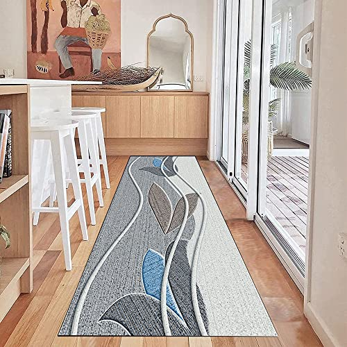 Siunwdiy Teppich Läufer Flur Grau Küchenteppich 3D Muster Küchenläufer Waschbar rutschfest Eingangs Teppich Flur Teppich Läufer Meterware 60/70/80/90/100/120/140 Breit,Gray2,100x300cm