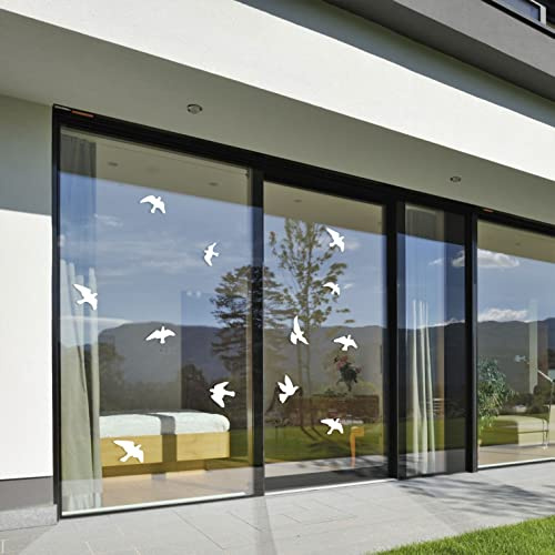 Adesivi anticollisione per vetrate (12 uccelli) - Evitano urti di uccelli o colpi di persone sulle finestre, bianco