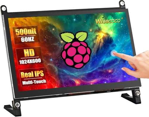 wisecoco 7 Pollici Touch Monitor per Raspberry Pi HDMI IPS 1024x600 Mini LCD Display per RPI Pi 5/4B/3B 2 Zero B B+ Windows Driver-Free