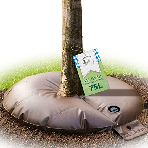 TTL GARDEN Bewässerungsring 75L - Baumring Baumbeutel 75 Liter zur Tröpfchenbewässerung für Sträucher Hecke Bäume - 400g/m² PVC robust & UV-stabil - Garten Gießring Wasserbeutel
