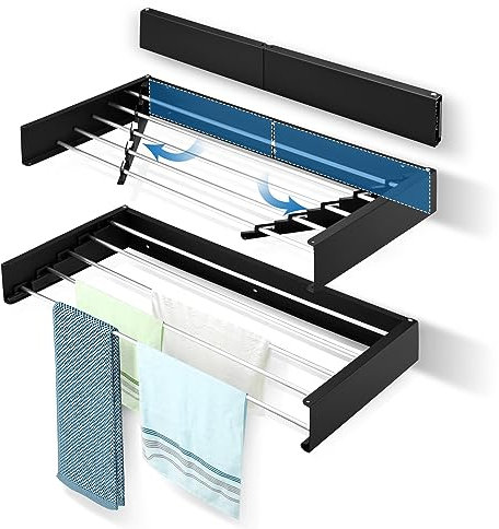 GJCrafts Drying Racks, 80cm Retractable Wall-Mounted Clothes Drying Rack, Drying Rack Collapsible Folding for Indoor and Outdoor, Compact and Concise Design, Saving Space