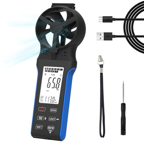 HoldPeak CFM Meter HVAC Anemometer with 270º Rotatable Detector, Handheld Wind Speed Meter Gauge with Touch Button, Waterproof Rechargeable Air Flow Velocity Measuring Device for HVAC Outdoor Sailing