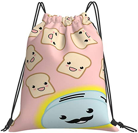 BEEOFICEPENG Sac à Dos à Cordon, Kawaii Toast et Grille-Pain Sac à Cordes Unisexe Sac de Sport Sac à Dos décontracté Sac à Dos à Cordon