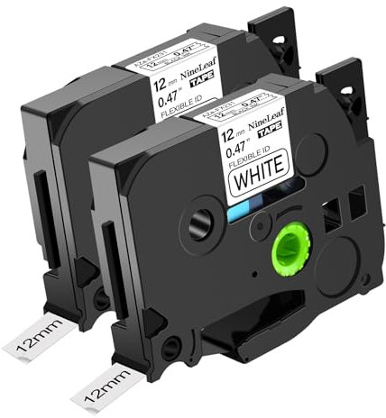 NineLeaf 2 Packung Ersatz für Brother P-Touch TZe-FX231 TZ-FX231 TZFX231 AZe 12mm 0.47'' Flexibles Bänder Laminiert Schwarz auf Weiß Schriftband für Ptouch PT-E500VP D200SA Beschriftungsgerät
