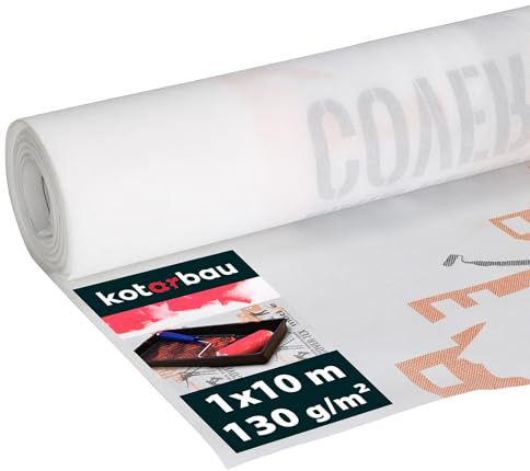 KOTARBAU® Malervlies 1 x 10m Abdeckfolie Maler Textilvliesstoff 130 g/m2 Weiß Abdeckvlies wasserdichte Beschichtung Malerzubehör Malerfliesrolle