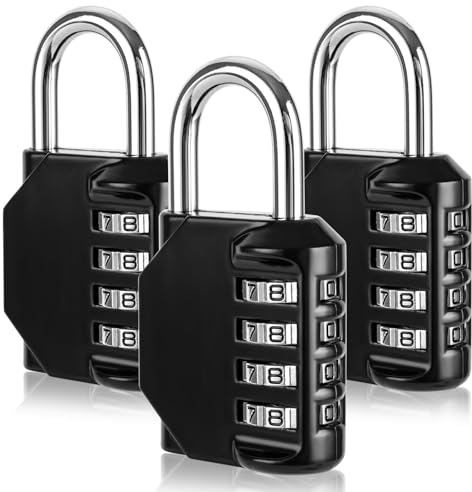YIIFELL 3 Pezzi Lucchetto Armadietto, Lucchetto Combinazione 4 Cifre, Nero, Lega di Zinco, Per Armadietti, Cancelli, Capannoni, Palestre, Scuola