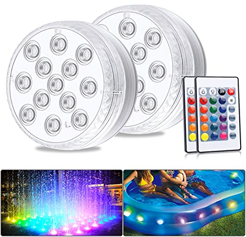 ALED LIGHT Luces LED subacuáticas RGB, 2 unidades, impermeables, cambio de color, iluminación de estanque con mando a distancia, 4 ventosas, para jarrón, base, piscina, peces, decoración del tanque