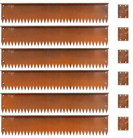GZLVSOW Corten Steel Garden Metal Landscape Edging 101.6 cm with Top Bending Protection Pre-Rusted Corten Steel Garden Edging 6 Pack Edge for Lawn Yard (20.3 cm-90 Degree Bend, Rusted)