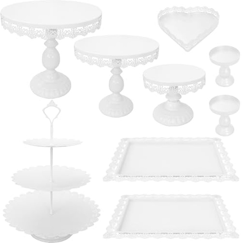 JALANCY Set of 9 Cake Stands Metal Cupcake Stand Set Multiple Styles Candy Fruit Display Tower Dessert Plate Cake Serving Tray for Birthday Party Wedding Anniversary Baby Shower Engagement (White)