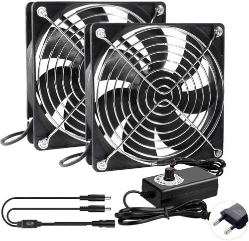 ALAMSCN 2 x 120mm Lüfter 12V PC Lüfter Gehäuselüfter mit AC 110V 220V Geschwindigkeit Kontrolle 3V bis 12V für Chassis Verstärker Router, 120mm x 25mm