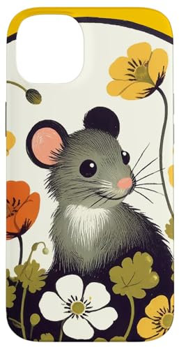 Carcasa para iPhone 14 Plus Ratón y flores arte lindo roedor