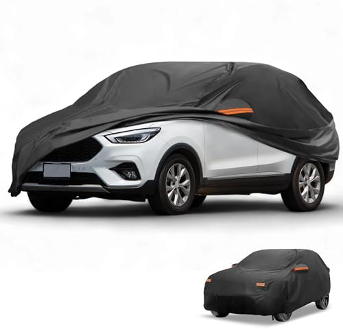 Partuto All-Weather Waterproof Car Cover - UV-Resistant Outdoor Full Exterior Protection for mg ZS 190T-PU Black with Right Side Zipper