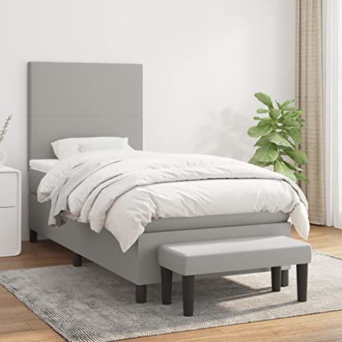 OHOOWOO Boxspringbett mit Matratze Hellgrau 80x200 cm Stoff,Optimiertes Boxspringbett mit höhenverstellbarem Kopfteil und Einzeltaschenfederkernmatratze für erholsamen Schlaf