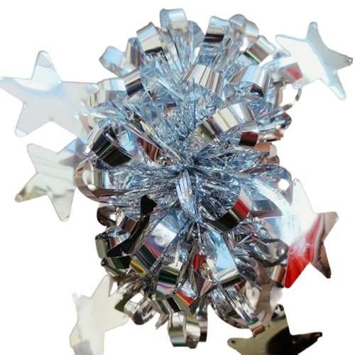 Wambere 12 Stück Cheerleader Pompons Armbänder mit Stern,Cheerleading Pom Pom Cheers Handblume Gummiband Handgelenk Blumen Sportarmband für Party Bühnenauftritte Sportwettbewerb Feiern,Silber