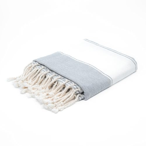 Aspendos Turkish Beach Towel – Lightweight, Quick Dry, Sand Free – 100% Cotton Peshtemal Hammam & Bath Towel – 90x190 cm (35x75) – Soft & Compact for Spa, Travel, Gym, Yoga, Camp, Picnic (Grey)