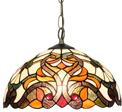 CraftedGlass Lámpara de techo estilo Tiffany, lámpara colgante de vitral de 12 pulgadas, estilo barroco rojo vintage, for cocina, isla, comedor, sala de estar, dormitorio, pasillo.