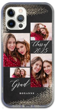 Custodia morbida in TPU personalizzata con 4 immagini e parole per iPhone 16 16 Pro Max 15 15 Pro 14 14 Plus 13 12 11 X XS XR 8 7 6 SE - Regalo per familiari e amici