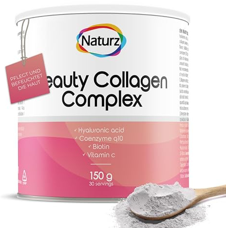 Naturz Beauty Collagen Komplex, Pulver 150 g | Hyaluron-Kollagen-Komplex mit MSM, Q10, Zink, Biotin & Vitamin C - Limettengeschmack, ohne Zuckerzusatz