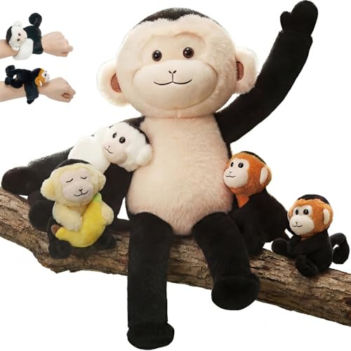 OUOZZZ AFFE Kapuzineraffe Kuscheltier, Weiches AFFE Plüschtier mit Babys im Bauch - AFFE Spielzeug zum Spielen und Kuscheln für Kinder