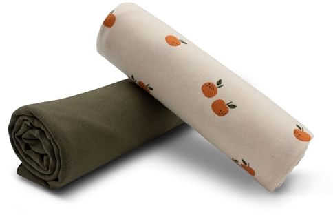 VmG-Store Stoffpaket Jersey und Bündchenstoff je 0,5m Set zum Nähen Baby Kinderbekleidung Baumwolljersey Schlauchware Kinderstoff Jerseystoff (Frucht Natural + Army Green Set56)