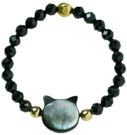 JINGXIGE Bague Élastique Femme en Spinelle Noire