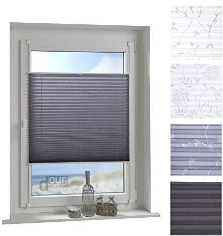 ourdeco® Plissee / 60 x 210 cm grau/lichtdurchlässig, Blickdicht/Farbe Grau/Montage ohne Bohren