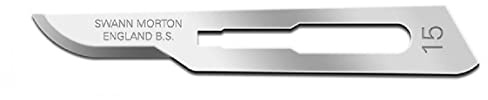 Swann-Morton - Sterile Klingen aus Kohlenstoffstahl zum Einmalgebrauch, Nr. 15, 100 Klingen in einzelnen Verpackungen aus Metallfolie.