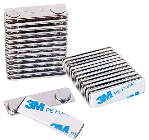 Strong Magnetic Name Badge Holders with Steel Back Plate, 100 Pack Name Tags/ID Badge Magnets, Fastener with 3M Adhesive on Front Plate,Strength Neodymium Magnets