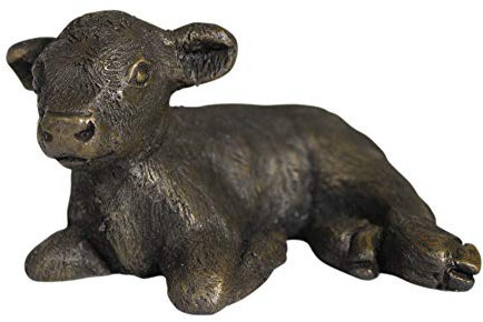 Oriele Kaltgussbronzefigur liegend Highland Kuh Kalb Figur Figur Deko