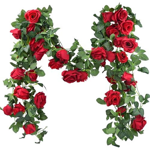 FiveSeasonStuff 29 Ft 4 Pack Rose Silk Flower Garland Artificial Flowers Decoration Hanging Floral Décor for Wedding Baby Shower Birthday Party Garden (Venetian Red)