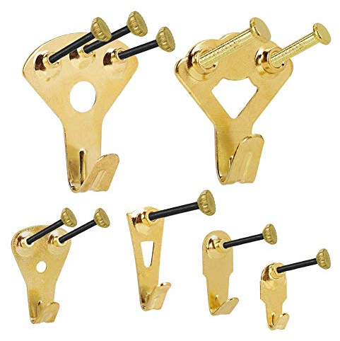 130 Stück Bilderhaken Bilder Bildaufhänger, Schwerlast Vielseitiges Bild Kleiderbügel, Professionelle Bild hängende Haken Kit mit Nägeln für Wand und Holz Unterstützung 10-100 lbs, Golden