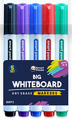 5 Whiteboard-Stifte mit Rundspitze – Trocken abwischbare Marker für Whiteboards – Für Zuhause, Schule und Büro – 5er-Set mit verschiedenen Farben