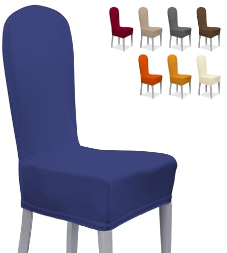Banzaii Coprisedia Elastico con Schienale Tondo 2 Pezzi, Coprisedia Universale per Sedie Cucina e Sala da Pranzo, Fodera Sedia Elasticizzata Lavabile, Blu