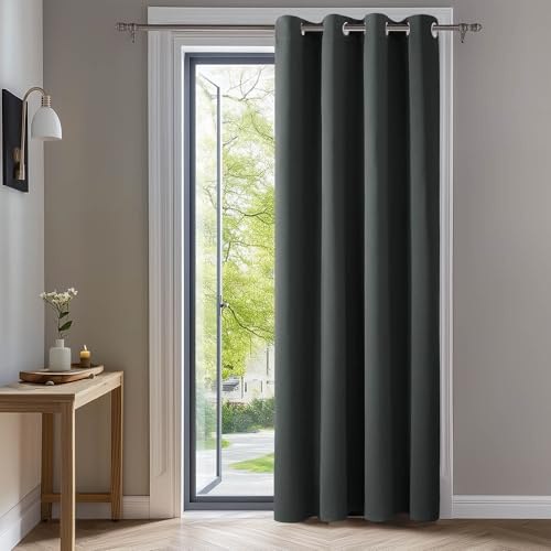 Deconovo gardin mörkare Opaque gardin vardagsrum bullerskydd termo gardin med ögonlock sovrum, 290x140 cm (höjd x bredd), mörkgrå, 1 st
